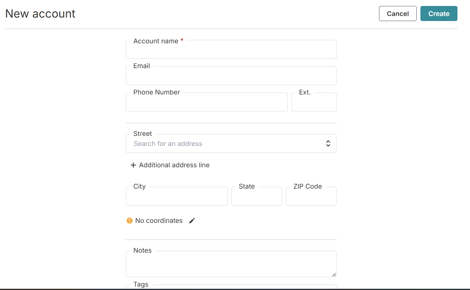 New Account page in OneCrew.