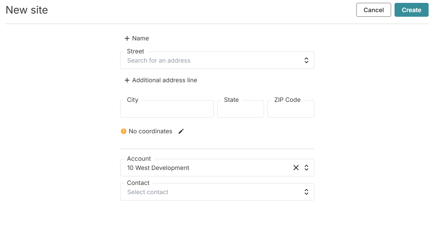 New Site page in OneCrew.